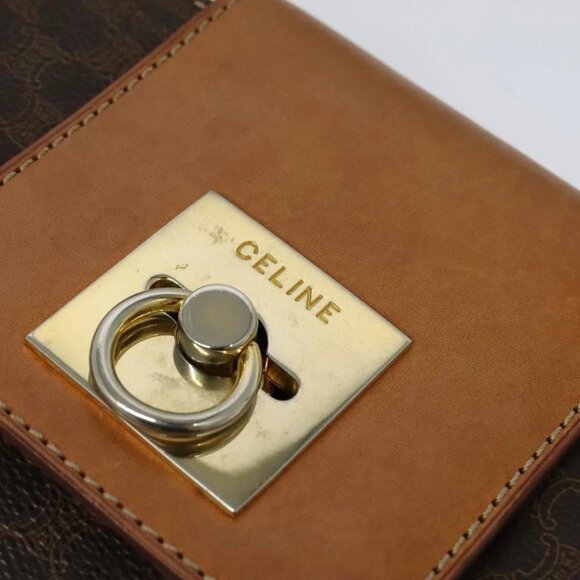 CELINE Macadam Canvas Shoulder Bag PVC Leather Brown Gold - Picture 8 of 16